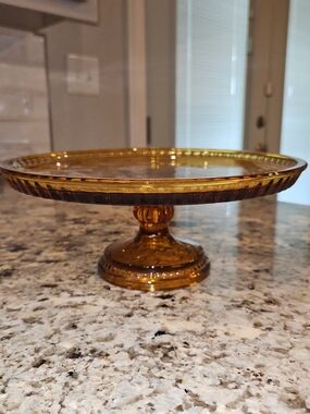 Vintage Amber Glass Pedestal Cake Stand